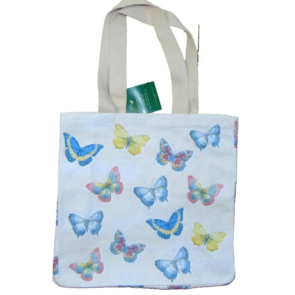 Butterfly Beaded Canvas Tote Bag Handmade India Elephant Tag Beach Bag NWT